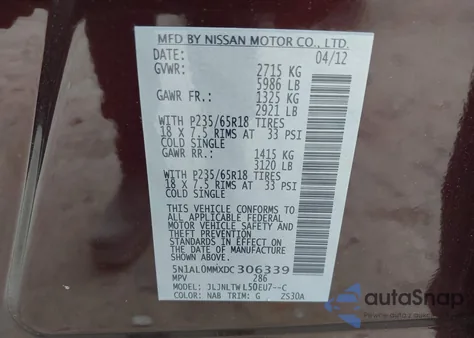 2013 Infiniti Jx35 from USA, damaged, VIN 5N1AL0MMXDC306339